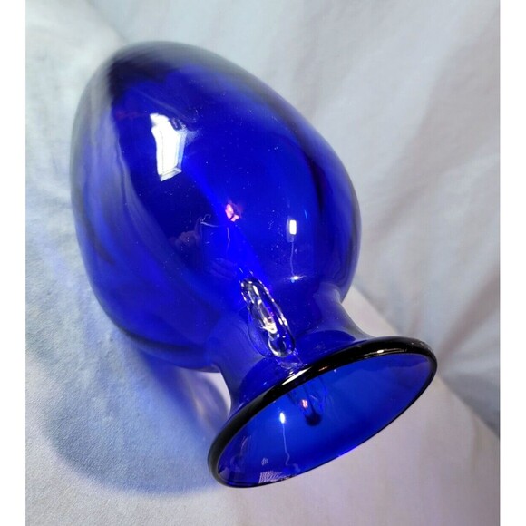 Cobalt Blue Amphora Vase 10"T Vintage Hand Blown w/ Clear Handles - Picture 7 of 10